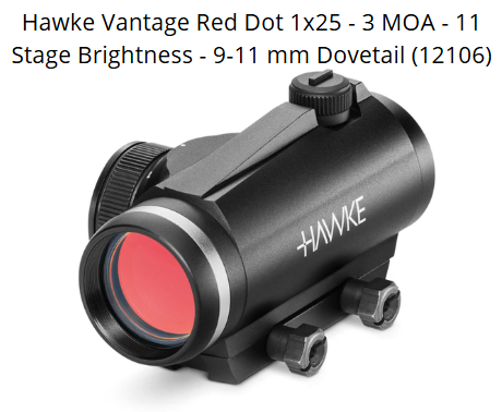 Hawke Vantage Red Dot 1x25 - 3 MOA - 11 Stage Brightness - 9-11 mm Dovetail